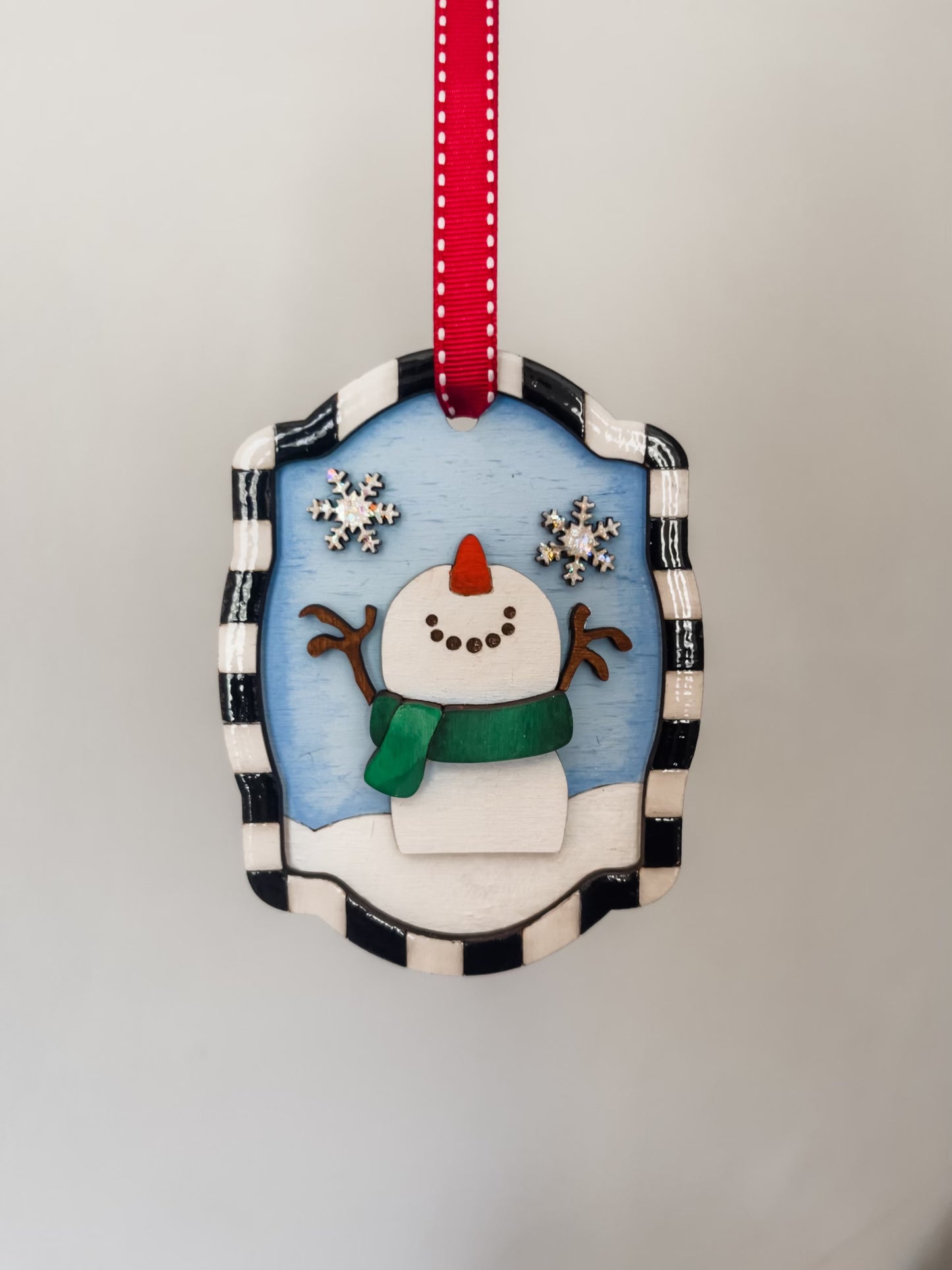 Whimsical Hand Painted Ornaments with black and white frame