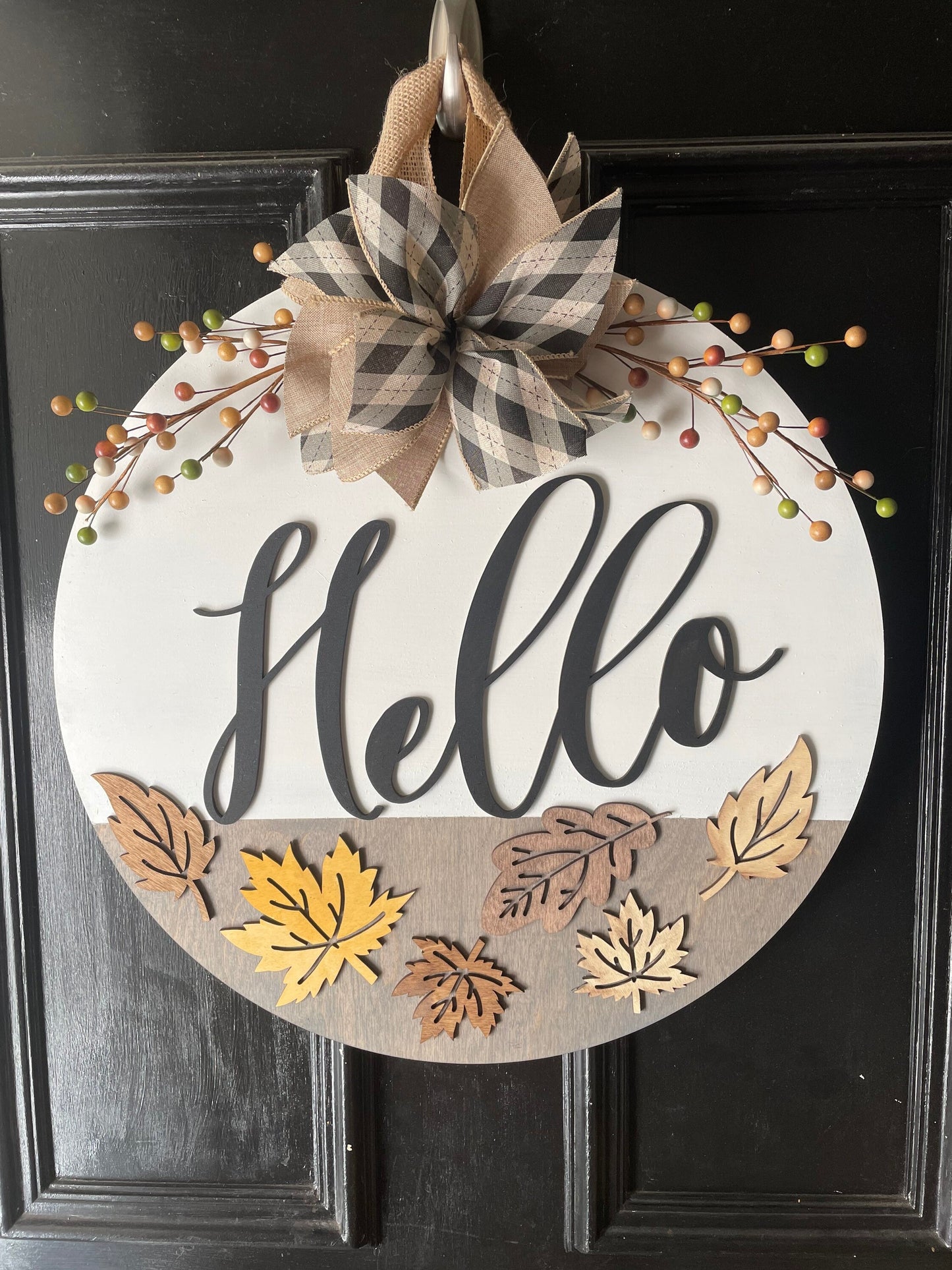 Fall Door Hanger, Hello Fall Sign, Fall Sign with Leaves, Fall wreath, Falling Leaves sign