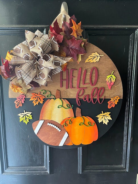 Fall Door Hanger, Football and Pumpkin Sign, Football Door Hanger, Pumpkin Sign, Fall Pumpkin Sign, Hello Fall Sign