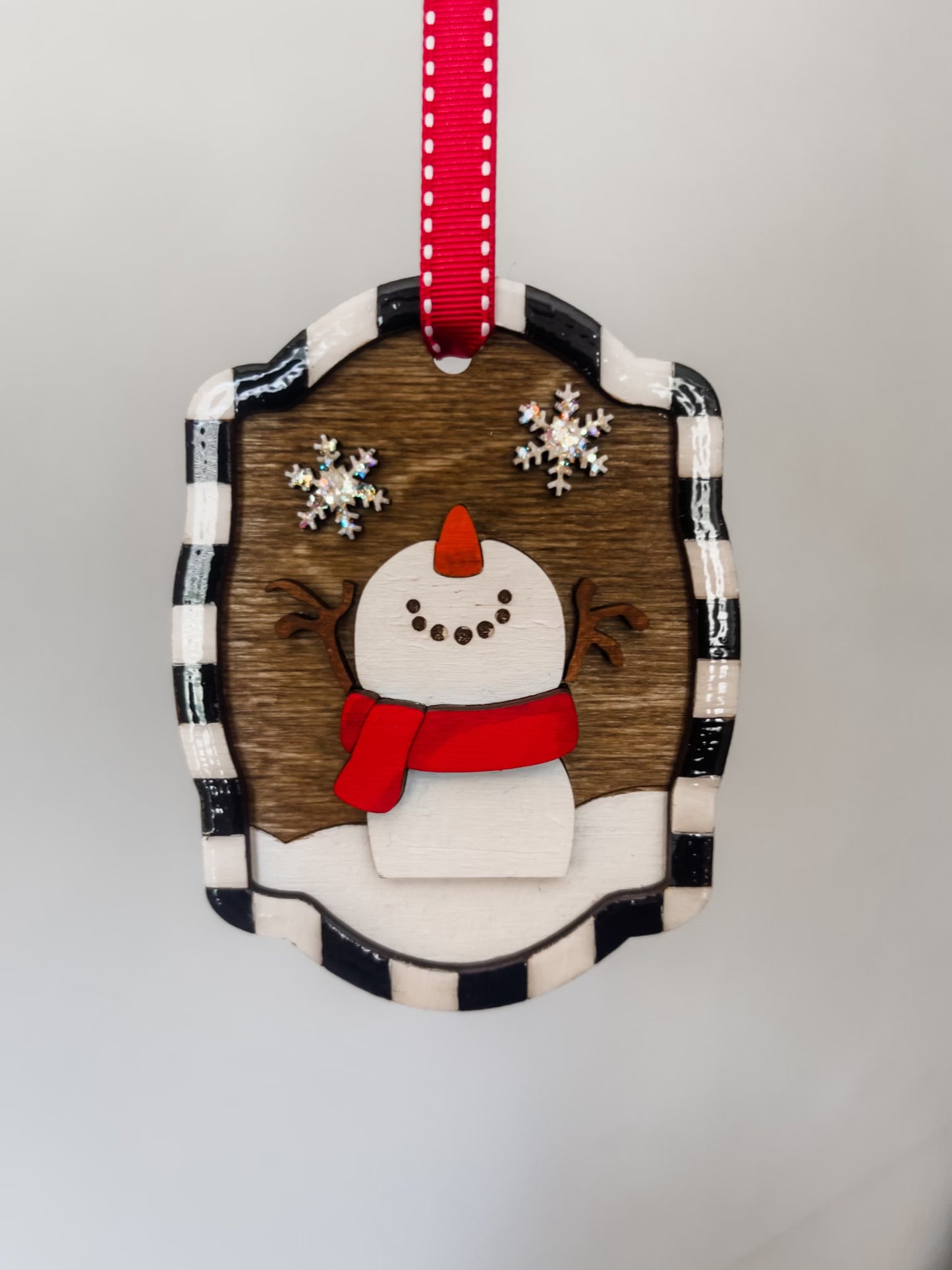 Whimsical Hand Painted Ornaments with black and white frame