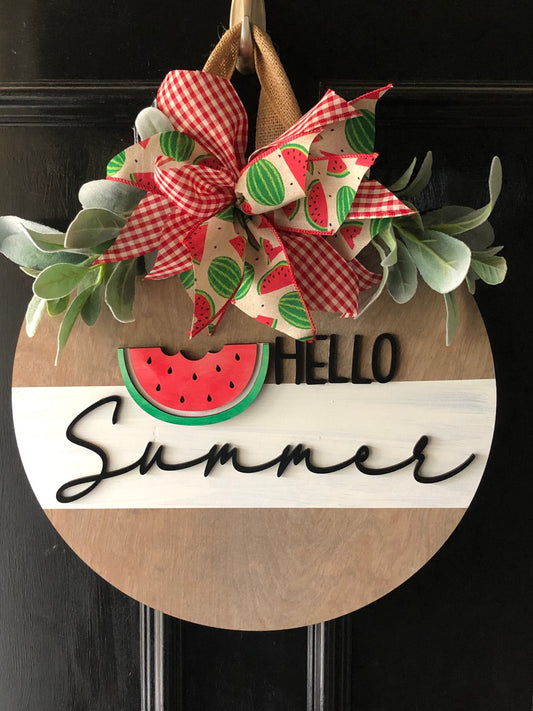 Front Door Decor | Hello Summer Door Hanger | Watermelon Door Hanger | Summer Watermelon Decor