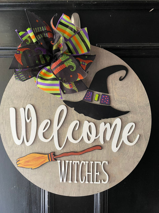 Welcome Witches Door Hanger, Welcome Witches Sign, Witch Decor, Witch Wreath, Halloween Door Hanger, Halloween Witch Sign