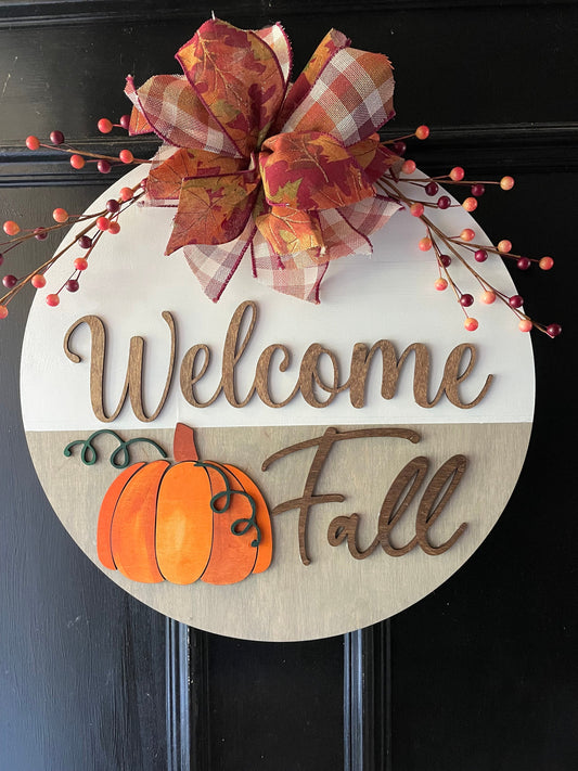 Front Door Sign, Fall Door Hanger, Welcome Fall Sign, Fall Pumpkin