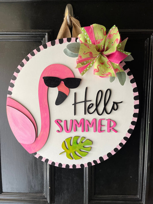 Front Door Decor, Flamingo Door Hanger, Hello Summer, Flamingo Gifts, Flamingo Sign, Summer Door Hanger