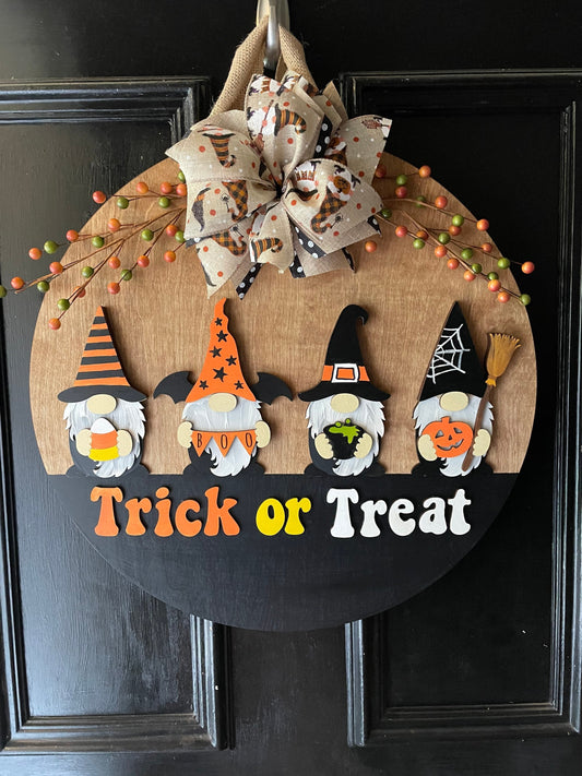 Halloween Door Hanger, Trick or Treat Gnomes, Gnome Door Sign, Halloween Gnomes, Gift for Gnome Lover, Gnome Gift