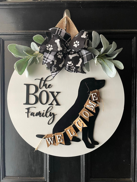 Personalized Door Hanger with Dog, Housewarming Gift, Dog Sign, Changeable Door Sign, Wedding Gift, New Home Gift