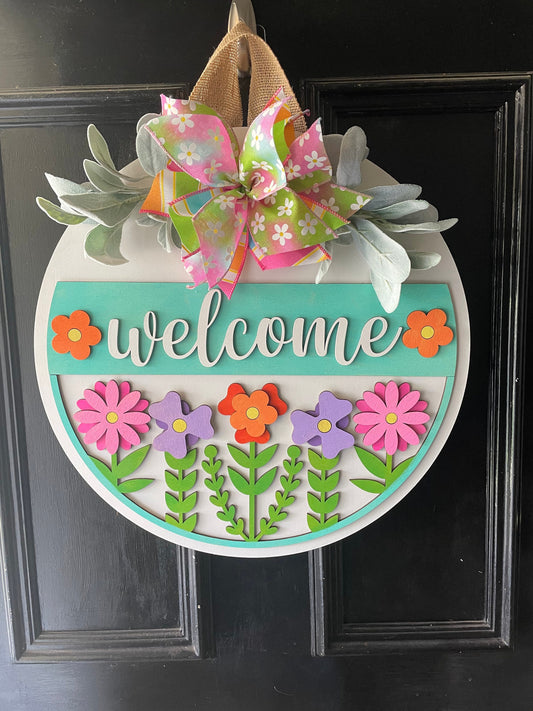 Welcome with Flowers, Spring Door Hanger