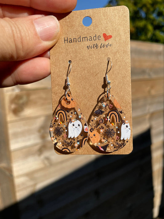 Halloween Earrings with Cute Pumpkins and Ghosts