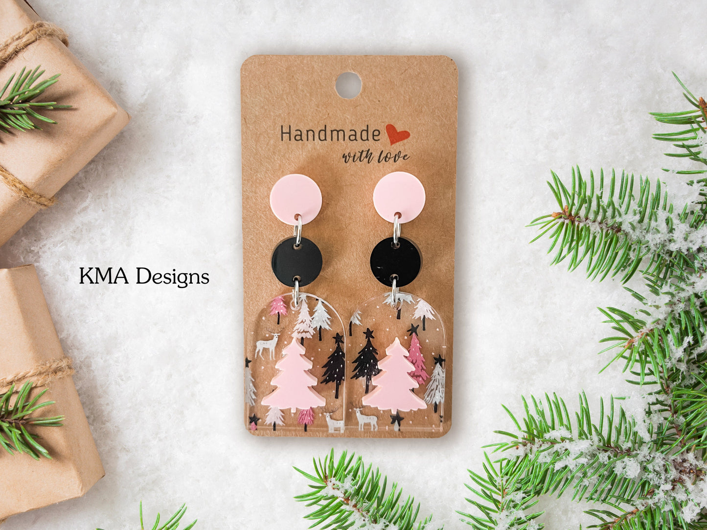 Pink Christmas Tree Earrings