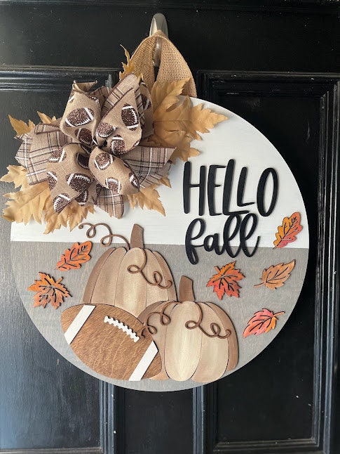 Fall Door Hanger, Football and Pumpkin Sign, Football Door Hanger, Pumpkin Sign, Fall Pumpkin Sign, Hello Fall Sign