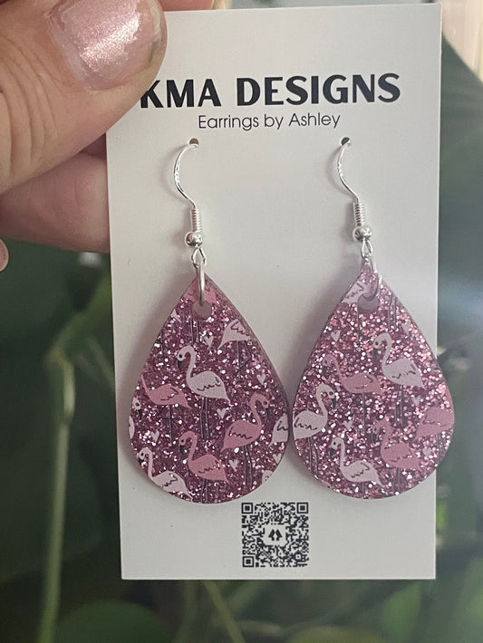 Glitter Pink Flamingo Earrings