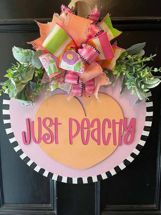 Peach Door Hanger, Just Peachy, Peach Door Sign, Peach Wreath, Peach Decor, Peaches Sign