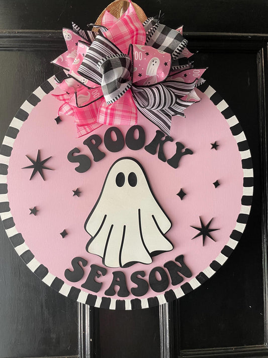Halloween Wreath, Halloween Door Sign, Pink Halloween Decor, Ghost, Pink Ghost Decor, Pink Door Sign, Halloween Ghost